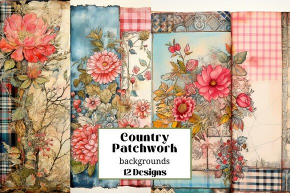 12 Country Patchwork Floral Backgrounds for Crafting