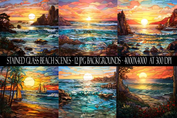 Capturing Coastal Charm: Stained Glass Beach Scene Backgrounds