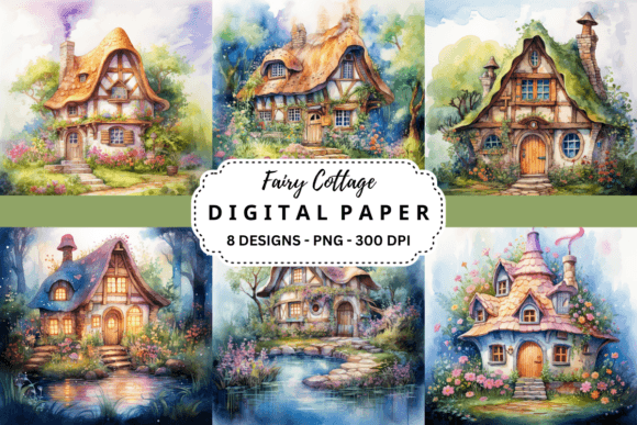 Enchanting Fairy Cottage Watercolor Backgrounds for Creative Projects