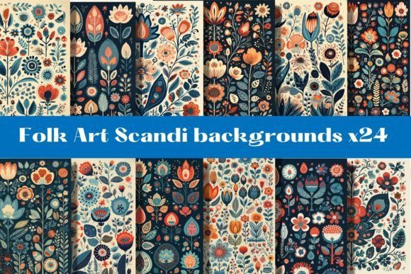 Folk Art Scandi Papers: Digital Scrapbook Backgrounds