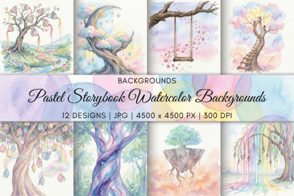 Pastel Storybook Watercolor Backgrounds: A Whimsical Design Foundation