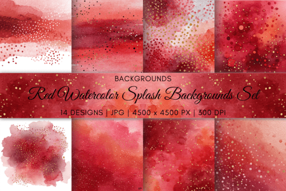 Red Watercolor Splash Backgrounds Set: Infuse Your Projects with Passion