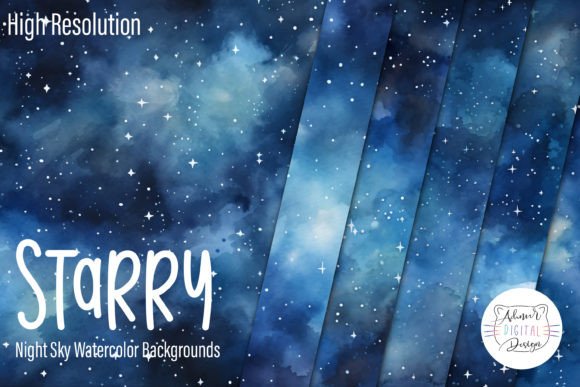 Starry Night Sky Watercolor Backgrounds for Creative Projects