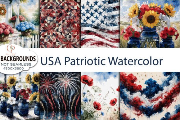 USA Patriotic Watercolor Backgrounds: Creative Design Assets