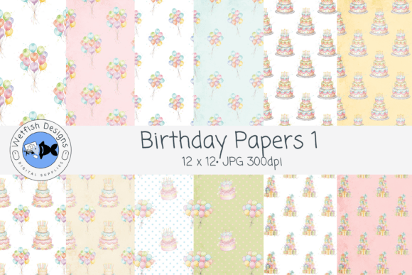 Whimsical Watercolor Delights: Birthday JPG Papers Backgrounds 1